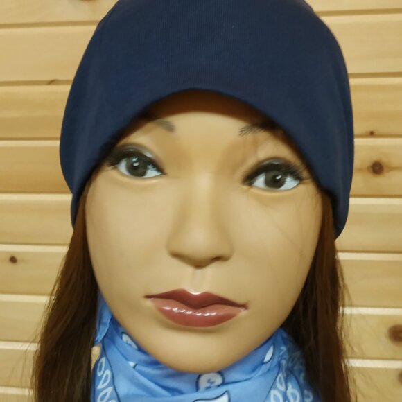 Cotton Slouchy Beanie, Dark Blue - Picture 3 of 4